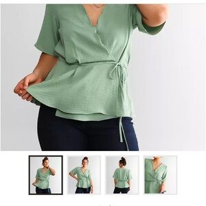 Buckle Sage Green Wrap Blouse